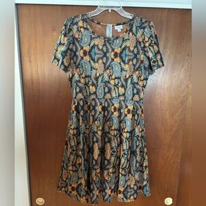 LuLaRoe Blue and Brown Pattern Amelia Dress NWOT